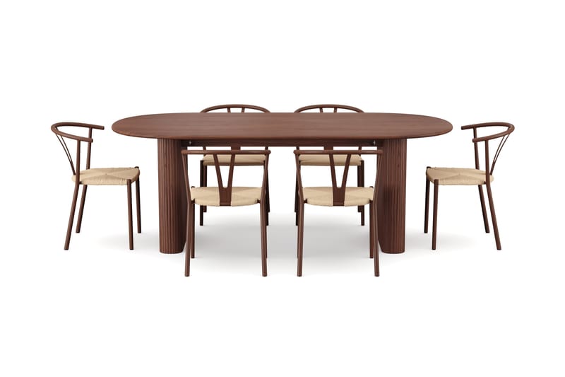 Noira Matgrupp rektangulärt 220 cm Valnöt med 6 Elysia Matstolar - Valnöt - Möbler - Matplats - Matgrupp & matbord med stolar