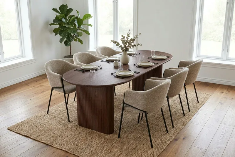 Noira Matgrupp rektangulärt 220 cm Valnöt med 6 Filip Matstolar - Valnöt - Möbler - Matplats - Matgrupp & matbord med stolar