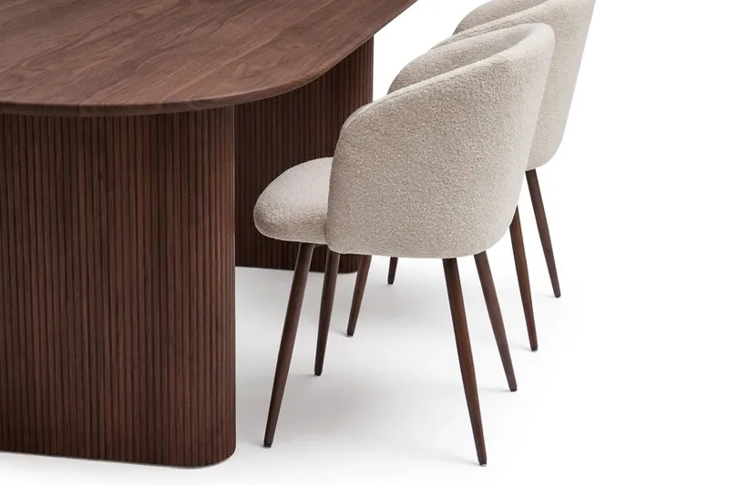 Noira Matgrupp rektangulärt 220 cm Valnöt med 6 Greya Matstolar - Valnöt/Vit - Möbler - Matplats - Matgrupp & matbord med stolar