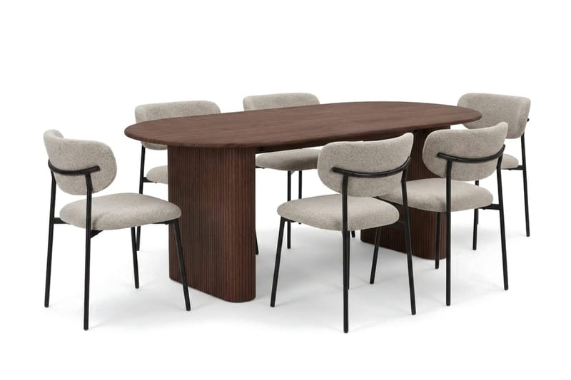 Noira Matgrupp rektangulärt 220 cm Valnöt med 6 Lucy Matstolar - Valnöt - Möbler - Matplats - Matgrupp & matbord med stolar