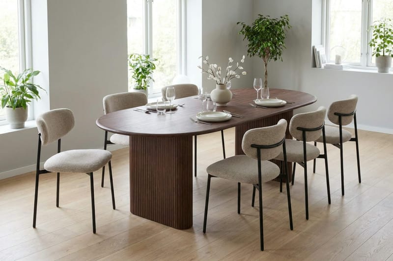 Noira Matgrupp rektangulärt 220 cm Valnöt med 6 Lucy Matstolar - Valnöt - Möbler - Matplats - Matgrupp & matbord med stolar