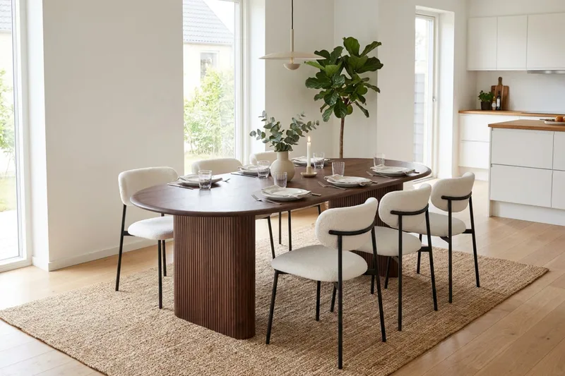 Noira Matgrupp rektangulärt 220 cm Valnöt med 6 Lucy Matstolar - Valnöt/Vit - Möbler - Matplats - Matgrupp & matbord med stolar