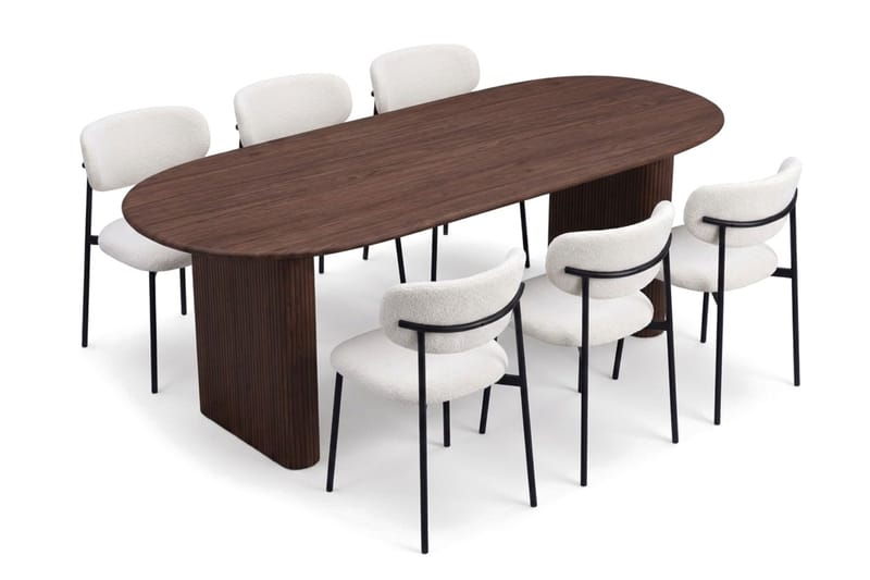Noira Matgrupp rektangulärt 220 cm Valnöt med 6 Lucy Matstolar - Valnöt/Vit - Möbler - Matplats - Matgrupp & matbord med stolar