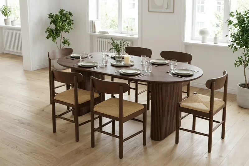 Noira Matgrupp rektangulärt 220 cm Valnöt med 6 Malte Matstolar - Möbler - Matplats - Matgrupp & matbord med stolar