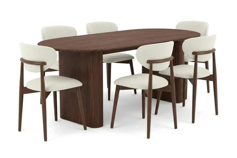 Noira Matgrupp rektangulärt 220 cm Valnöt med 6 Molly Matstolar - Valnöt - Möbler - Matplats - Matgrupp & matbord med stolar