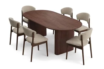 Noira Matgrupp rektangulärt 220 cm Valnöt med 6 Nala Matstolar - Valnöt - Möbler - Matplats - Matgrupp & matbord med stolar