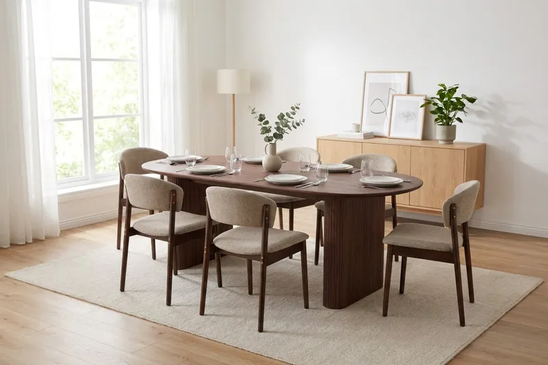Noira Matgrupp rektangulärt 220 cm Valnöt med 6 Nala Matstolar - Valnöt - Möbler - Matplats - Matgrupp & matbord med stolar