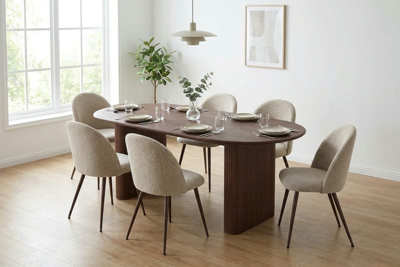 Noira Matgrupp rektangulärt 220 cm Valnöt med 6 Nibe Plus Matstolar - Valnöt - Möbler - Matplats - Matgrupp & matbord med stolar