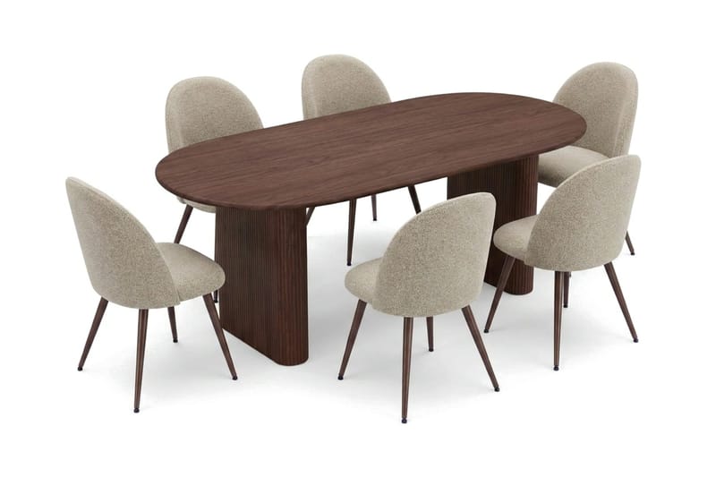 Noira Matgrupp rektangulärt 220 cm Valnöt med 6 Nibe Plus Matstolar - Valnöt - Möbler - Matplats - Matgrupp & matbord med stolar