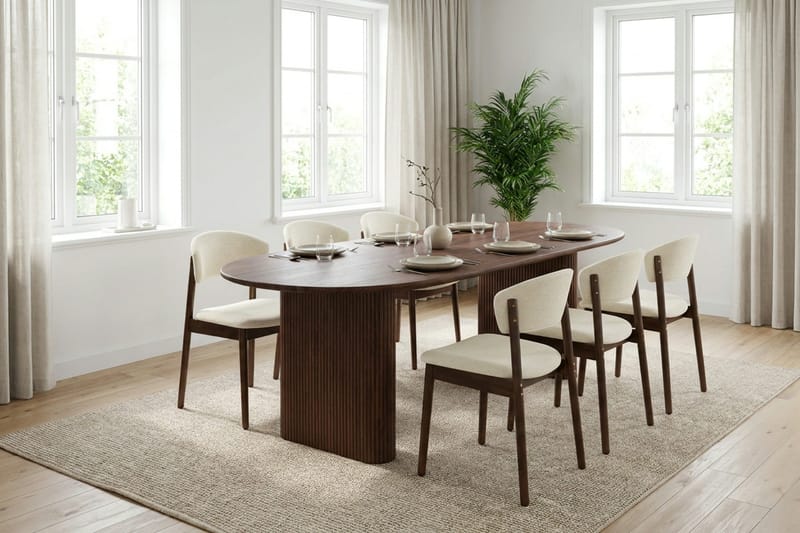 Noira Matgrupp rektangulärt 220 cm Valnöt med 8 Nala Matstolar - Valnöt - Möbler - Matplats - Matgrupp & matbord med stolar