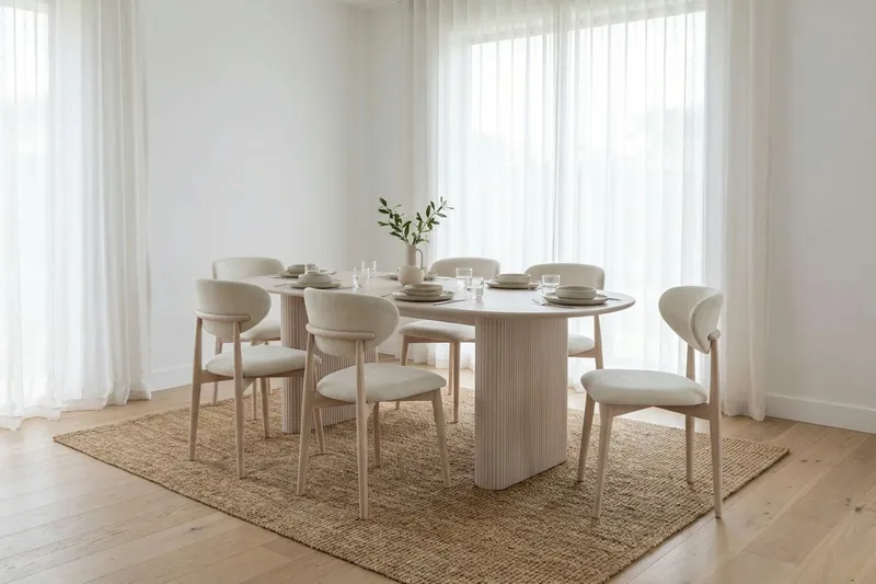 Noira Matgrupp rektangulärt 220 cm Vitlaserad med 6 Molly Matstolar - Vitlaserad - Möbler - Matplats - Matgrupp & matbord med stolar