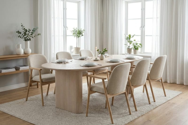 Noira Matgrupp rektangulärt 220 cm Vitlaserad med 6 Reciclar Matstolar - Vitlaserad - Möbler - Matplats - Matgrupp & matbord med stolar