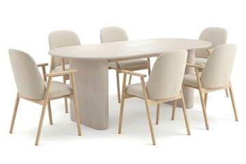 Noira Matgrupp rektangulärt 220 cm Vitlaserad med 6 Reciclar Matstolar - Vitlaserad - Möbler - Matplats - Matgrupp & matbord med stolar