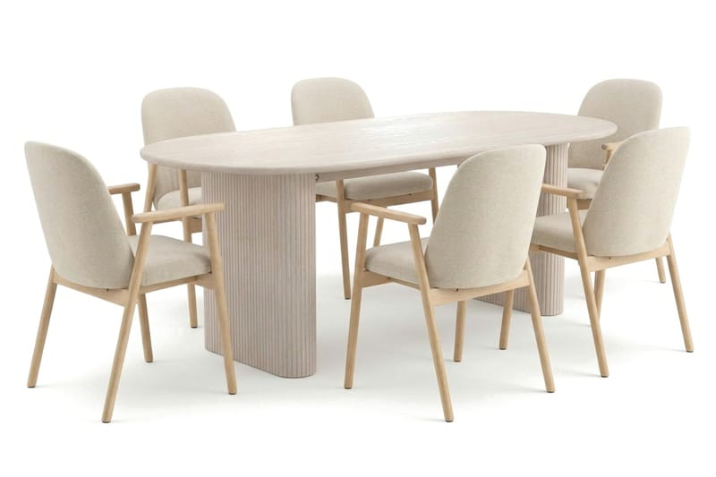 Noira Matgrupp rektangulärt 220 cm Vitlaserad med 6 Reciclar Matstolar - Vitlaserad - Möbler - Matplats - Matgrupp & matbord med stolar
