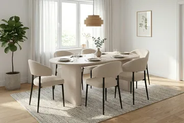 Noira Matgrupp rektangulärt 220 cm Vitlaserad med 6 Sawako Matstolar - Vitlaserad - Möbler - Matplats - Matgrupp & matbord med stolar