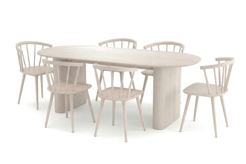 Noira Matgrupp rektangulärt 220 cm Vitlaserad med 6 Tyrö Matstolar - Vitlaserad - Möbler - Matplats - Matgrupp & matbord med stolar