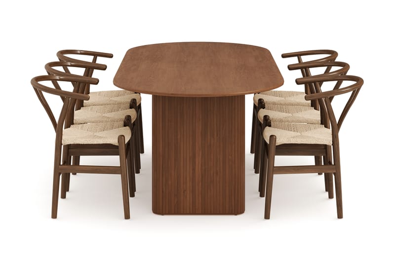 Noira Oval Matgrupp 220 cm Valnöt med 6 Dastoori Matstolar - Möbler - Matplats - Matgrupp & matbord med stolar