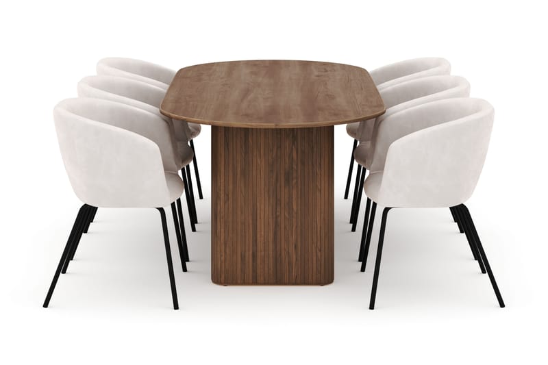Noira Ovalt Matbord 220 cm med 6 Berit Stolar - Brun - Möbler - Matplats - Matgrupp & matbord med stolar