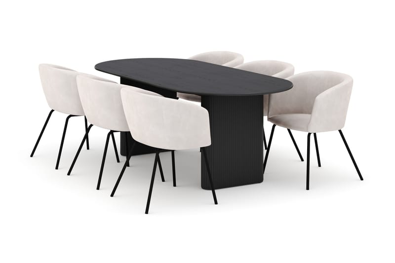 Noira Ovalt Matbord 220 cm med 6 Berit Stolar, Svart