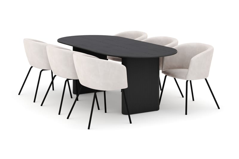 Noira Ovalt Matbord 220 cm med 6 Berit Stolar, Svart