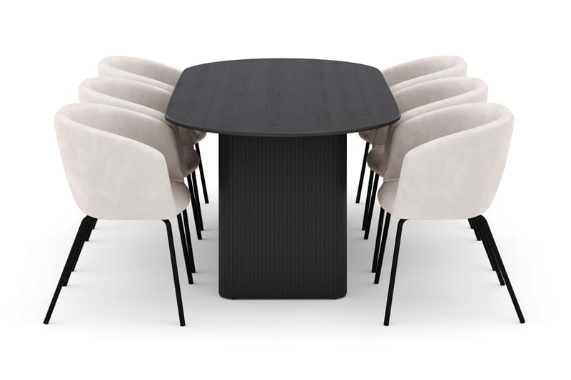Noira Ovalt Matbord 220 cm med 6 Berit Stolar - Svart - Möbler - Matplats - Matgrupp & matbord med stolar