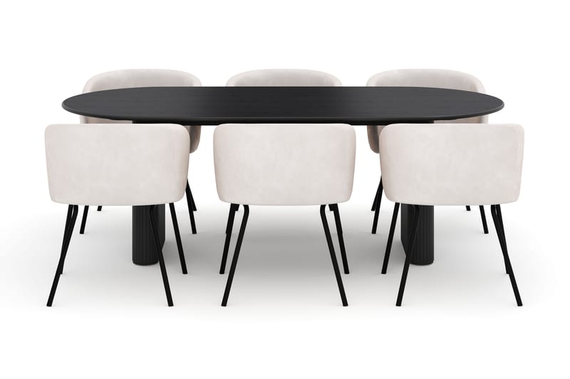 Noira Ovalt Matbord 220 cm med 6 Berit Stolar - Svart - Möbler - Matplats - Matgrupp & matbord med stolar
