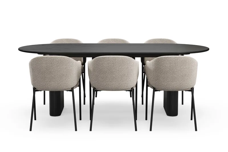 Noira Ovalt Matbord 220 cm med 6 Filip Matstolar - Svart / Taupe Bouclé - Möbler - Matplats - Matgrupp & matbord med stolar