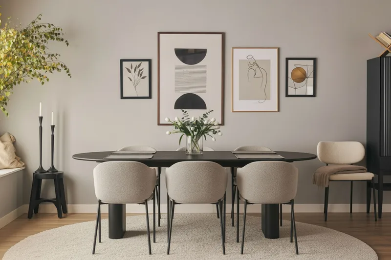 Noira Ovalt Matbord 220 cm med 6 Filip Matstolar - Svart / Taupe Bouclé - Möbler - Matplats - Matgrupp & matbord med stolar