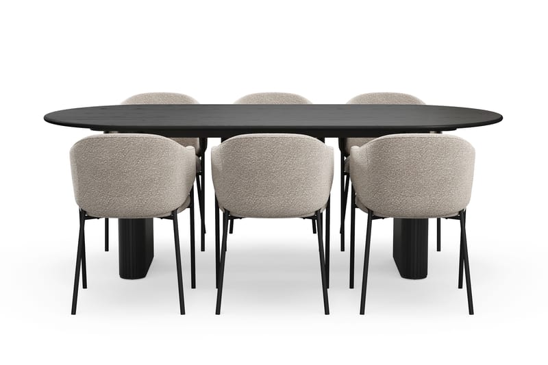 Noira Ovalt Matbord 220 cm med 6 Filip Matstolar - Svart / Taupe Bouclé - Möbler - Matplats - Matgrupp & matbord med stolar