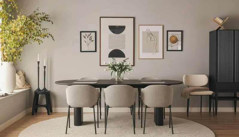 Noira Ovalt Matbord 220 cm med 6 Filip Matstolar - Svart / Taupe Bouclé - Möbler - Matplats - Matgrupp & matbord med stolar