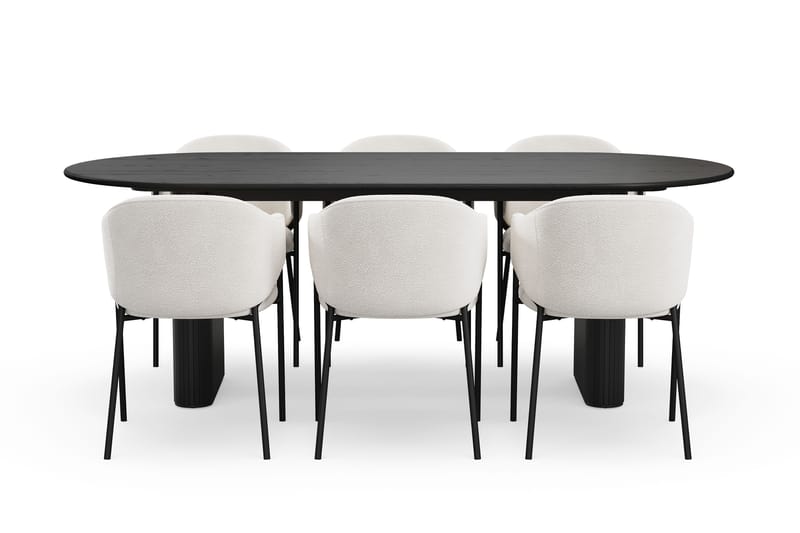 Noira Ovalt Matbord 220 cm med 6 Filip Matstolar - Svart / Vit Bouclé - Möbler - Matplats - Matgrupp & matbord med stolar