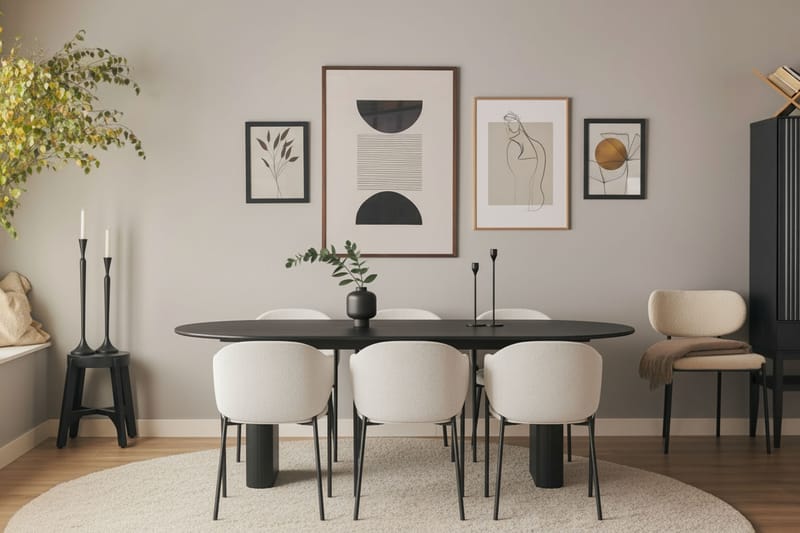 Noira Ovalt Matbord 220 cm med 6 Filip Matstolar - Svart / Vit Bouclé - Möbler - Matplats - Matgrupp & matbord med stolar