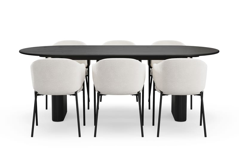 Noira Ovalt Matbord 220 cm med 6 Filip Matstolar - Svart / Vit Bouclé - Möbler - Matplats - Matgrupp & matbord med stolar