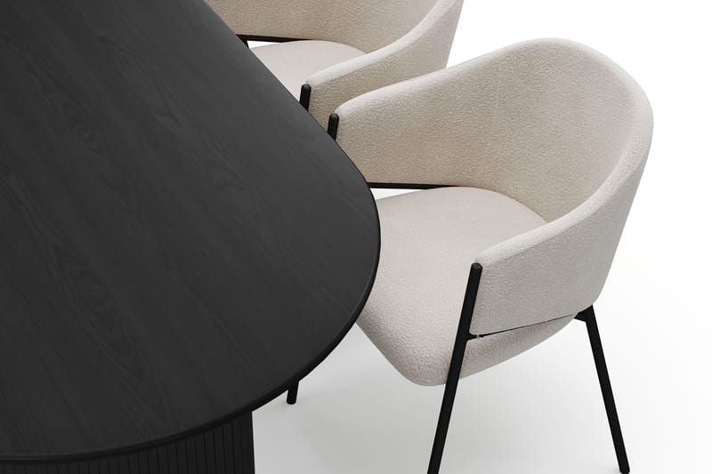 Noira Ovalt Matbord 220 cm med 6 Filip Matstolar - Svart / Vit Bouclé - Möbler - Matplats - Matgrupp & matbord med stolar