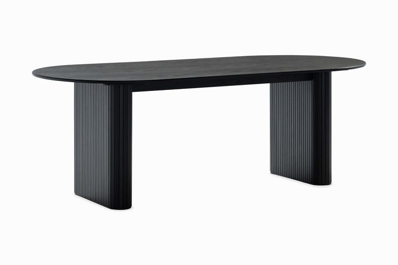 Noira Ovalt Matbord 220 cm med 6 Greya Matstolar med armstöd - Svart / Vit Bouclé / Metallben Valnöt - Möbler - Matplats - Matgrupp & matbord med stolar