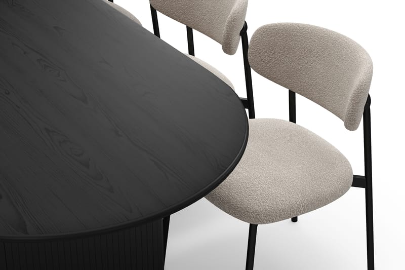 Noira Ovalt Matbord 220 cm med 6 Lucy Matstolar - Svart / Greige Bouclé / Metallben Svart - Möbler - Matplats - Matgrupp & matbord med stolar