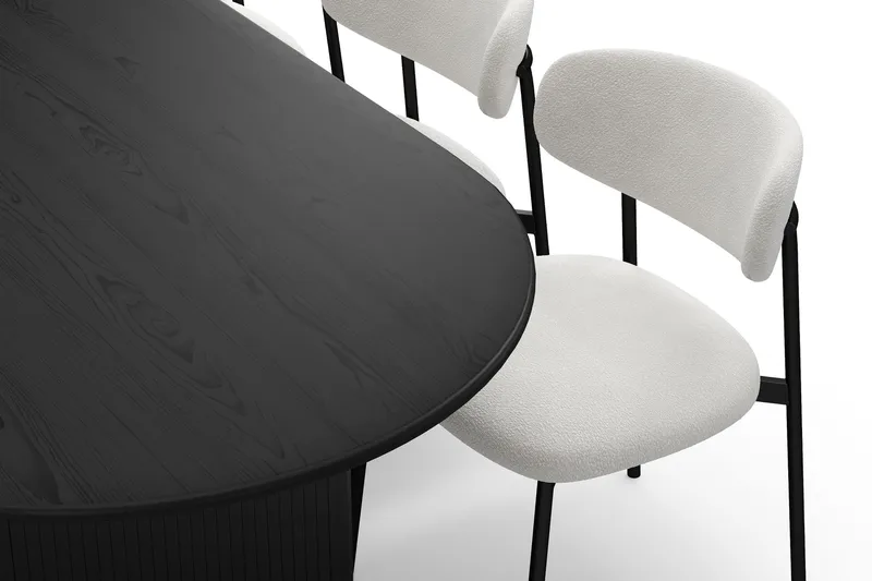 Noira Ovalt Matbord 220 cm med 6 Lucy Matstolar - Svart / Vit Bouclé / Metallben Svart - Möbler - Matplats - Matgrupp & matbord med stolar