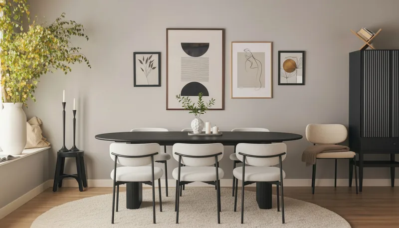 Noira Ovalt Matbord 220 cm med 6 Lucy Matstolar - Svart / Vit Bouclé / Metallben Svart - Möbler - Matplats - Matgrupp & matbord med stolar