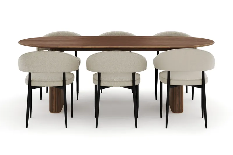 Noira Ovalt Matbord 220 cm med 6 Sawako Stolar - Brun - Möbler - Matplats - Matgrupp & matbord med stolar