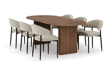 Noira Ovalt Matbord 220 cm med 6 Sawako Stolar