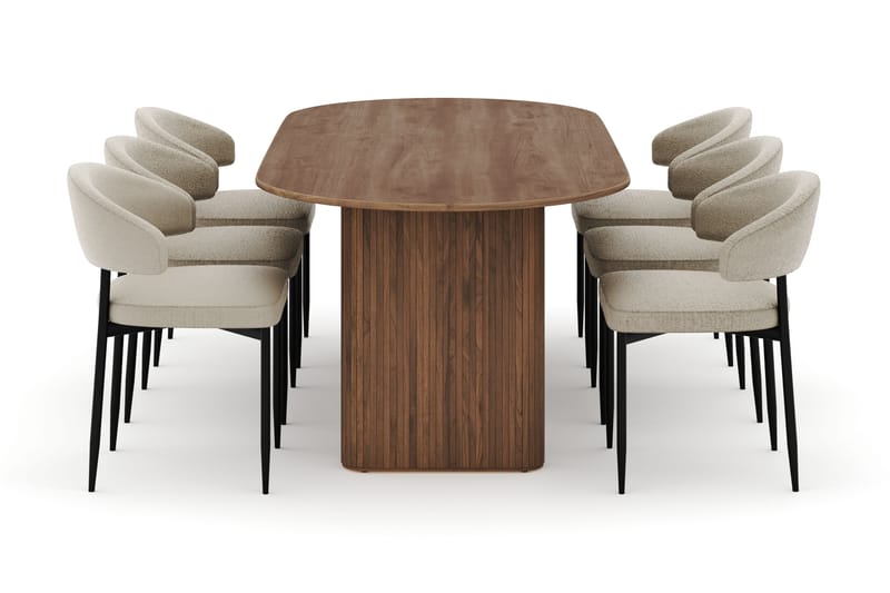 Noira Ovalt Matbord 220 cm med 6 Sawako Stolar - Brun - Möbler - Matplats - Matgrupp & matbord med stolar