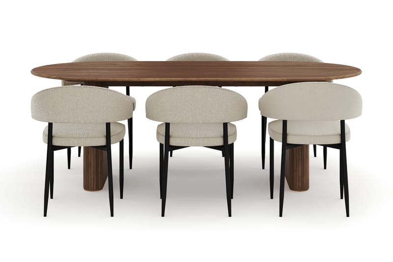 Noira Ovalt Matbord 220 cm med 6 Sawako Stolar - Brun - Möbler - Matplats - Matgrupp & matbord med stolar