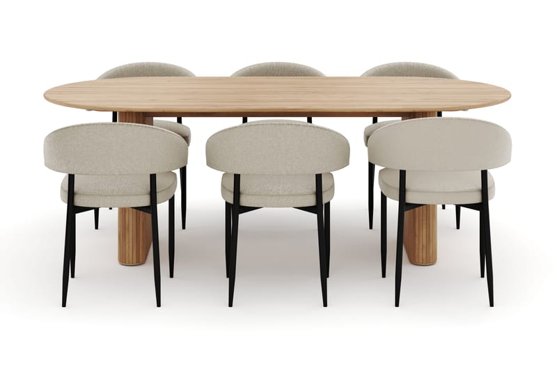 Noira Ovalt Matbord 220 cm med 6 Sawako Stolar - Natur - Möbler - Matplats - Matgrupp & matbord med stolar