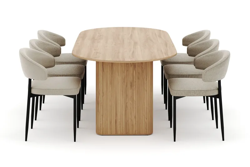 Noira Ovalt Matbord 220 cm med 6 Sawako Stolar - Natur - Möbler - Matplats - Matgrupp & matbord med stolar