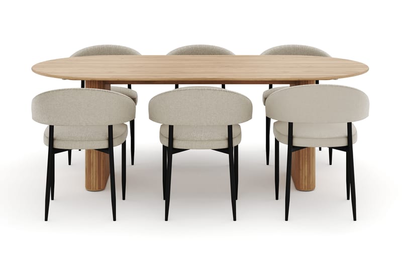 Noira Ovalt Matbord 220 cm med 6 Sawako Stolar - Natur - Möbler - Matplats - Matgrupp & matbord med stolar