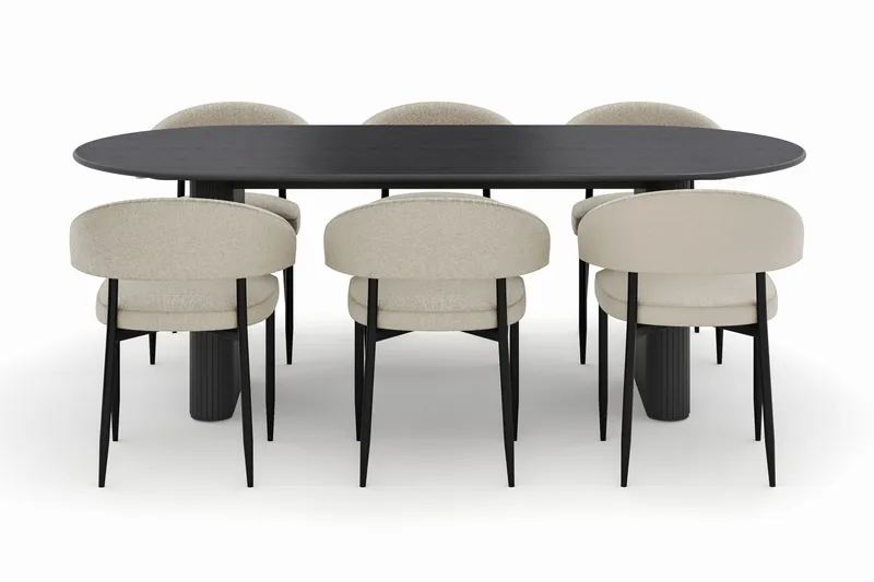 Noira Ovalt Matbord 220 cm med 6 Sawako Stolar - Svart - Möbler - Matplats - Matgrupp & matbord med stolar
