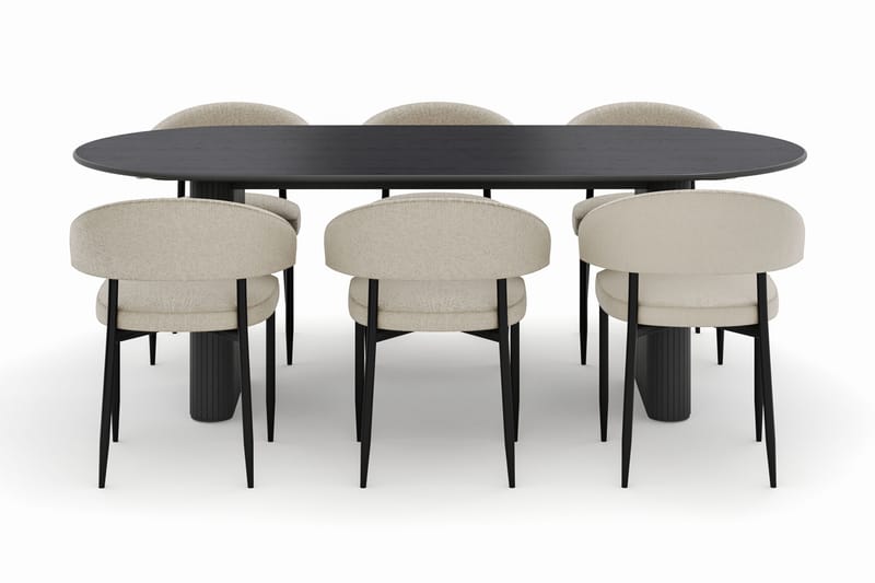 Noira Ovalt Matbord 220 cm med 6 Sawako Stolar - Svart - Möbler - Matplats - Matgrupp & matbord med stolar