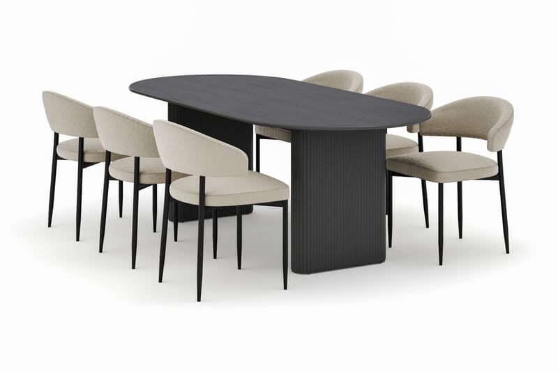 Noira Ovalt Matbord 220 cm med 6 Sawako Stolar, Svart