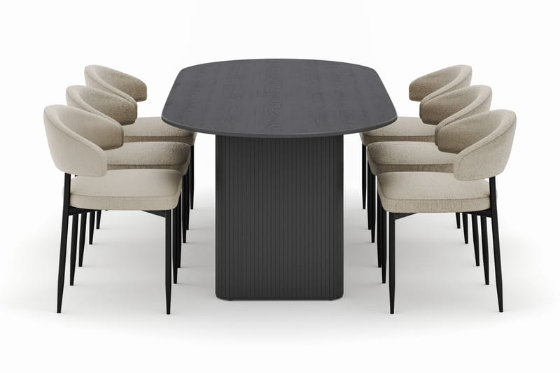 Noira Ovalt Matbord 220 cm med 6 Sawako Stolar - Svart - Möbler - Matplats - Matgrupp & matbord med stolar