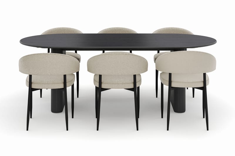 Noira Ovalt Matbord 220 cm med 6 Sawako Stolar - Svart - Möbler - Matplats - Matgrupp & matbord med stolar